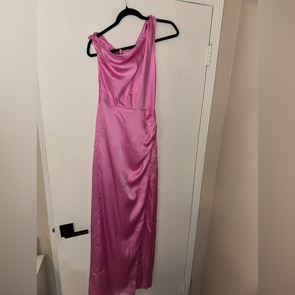 Show Me Your MuMu Jodie Off Shoulder Ruched Pink Satin Dress Size XS - Picture 7 of 9